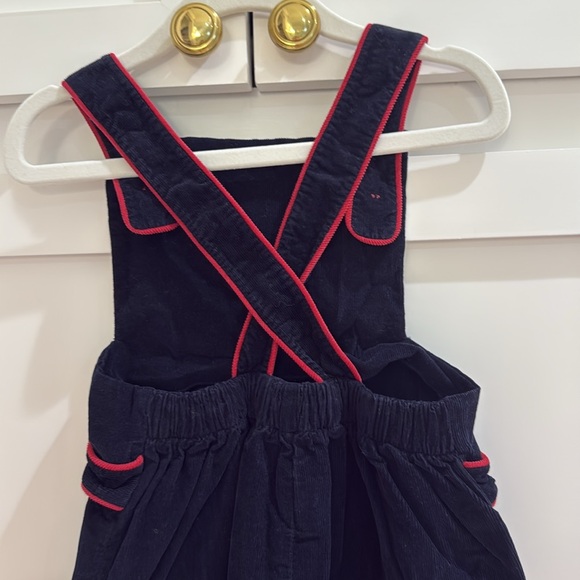Bella Bliss Navy Blue Corduroy Longalls with Red Accents and Criss Cross Back 3T - Picture 5 of 8